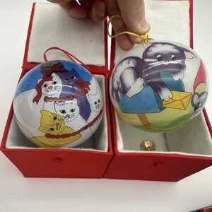 Vintage Blown Glass Hand Painted Christmas Car Ornaments Lot Of 2 W/box 3"